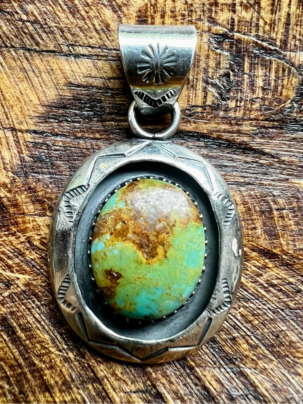 Sterling Silver Kingman Turquoise Shadowbox Pendant  | Southwestern